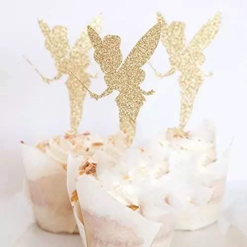 SHAMI Handmade-Gold Glitter Pretty Ballet Dancer Fairy Peri Cupcake Toppers Baby Girls Children Kids Toddlers Teens Picnic Birthday Bridal Shower Baby Shower Wedding
