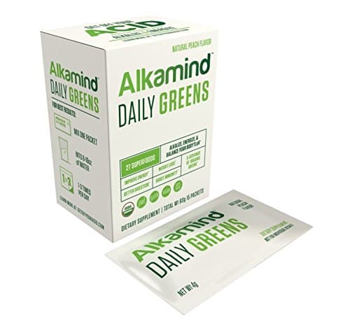 Alkamind Daily Greens Single Serve Packets: 27 Superfoods to Alkalize & Energize & Balance Your Body's pH – USDA & QAI Organic Certified, Gluten Free, GMO Free