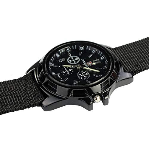hahuha 24 Hour Watch Racing Sport Military Band Watch Gemius Mens Black Fabric Men's Watch 24 Hour Watch