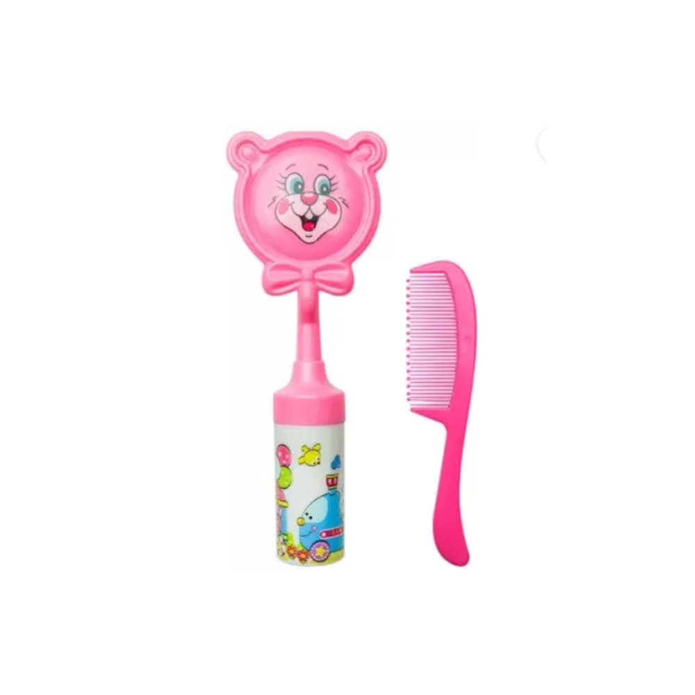 Chubby Cheeks New Born Infant Baby Musical Hair-Brush with Chimes Ring | Musical Hair Brush and Comb Set of 1 Pink