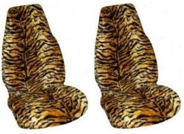 Tiger Print grade 1 Pair of Front Furry Seat Covers for Cars with Head Rests