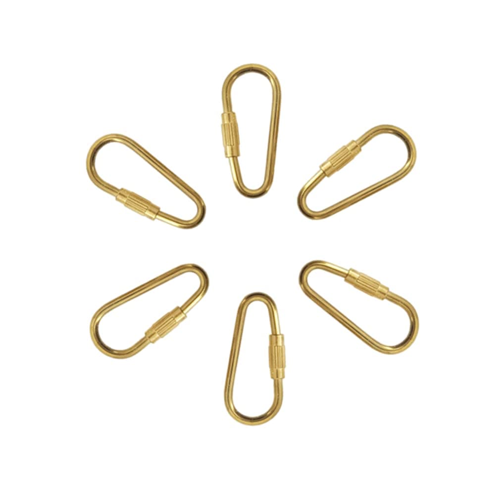 Brass Cable Key Chain Hook Carabiner Screw Lock Quick Link Lock Carabiner Key Ring for Hiking Camping Accessories DIY Key Rings Hanging Crafts Pack of 6