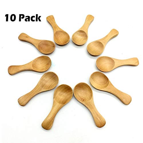 Guaren us Small Wooden Salt Spoon Solid Wood Condiments Spoon Handmade Honey Teaspoon Seasoning Sugar Coffee Tea Jam Mustard Ice Cream Milk-Bag of 10