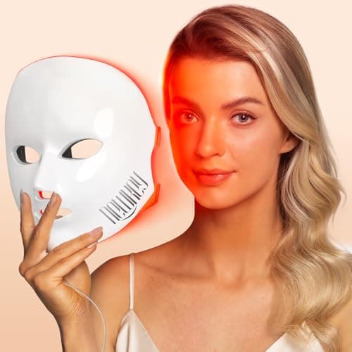 LED Face Mask Light Therapy,Red Light Therapy for Face Wrinkle Blue Light Therapy Mask for Face Acne,150LEDs,10 Min Auto Shut off, Wired