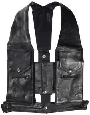 Men"s Biker Tactical Commando style Vest Cowhide Leather Expandable One Size Fits Most 4 Pocket Open Back Adjustable 44-56 Inner Lining