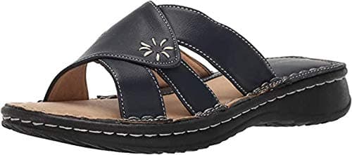 Ad Tec Shaboom Women's Summer Band Slide Flip Flops Leather Casual Sandals - Lightweight, Open Toe, Easy Slip-On Design, Comfortable Lined and padded footbed