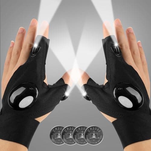 Mylivell Handsfree LED Flashlight Gloves, Fathers Day dad Gifts for Fishing dad, Camping Flashlight Gadgets for Men, Gloves with Lights for Working on Cars, Handy Mens Gifts, Mens Tools Gifts