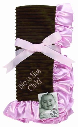 Sue Berk DesignsBaby Pink Blanket -"Bless This Child" Pink Embroidery