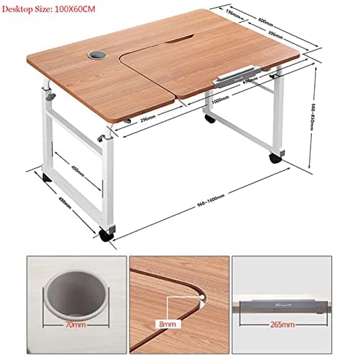 JACCOS Overbed Table with Wheels, Over Bed Table Wheeled, Adjustable Desktop Angle and Height, Suitable for Hospital Bed Home Family Daily Relaxation Work Entertainment, Bed Table