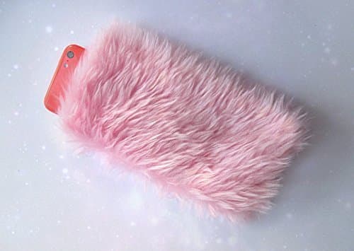 Pink Furry Phone Case iPhone 5 6 8 7 Pouch Fur Fluffy Case Cute Handmade Faux Fur Phone Fuzzy Cell Phone Sleeve