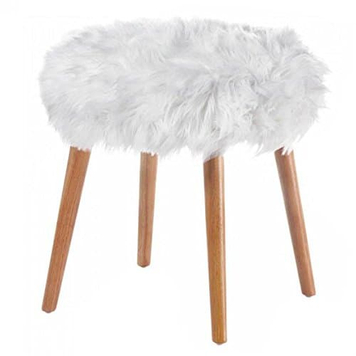 Accent Plus White Faux Fur Stool 17.75x17.75x17.25