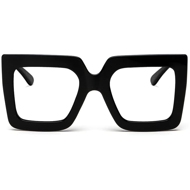 Oversized Blue Light Glasses for Women Fashion Thick Square Computer Eyewear Non-Prescription Black Glasses (Black)