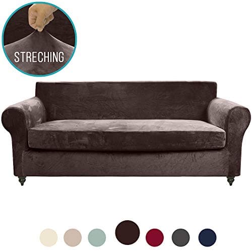 MOYMO 2-Piece Stretch Velvet Couch Cover, High Stretch Couch Slipcovers for 3 Cushion Couch, Couch Covers for Sofa, Living Room, Dogs, Sofa/Couch Slipcover(Sofa:Grey)