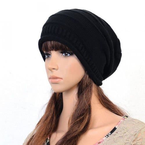 STOCK SALE!!! Unisex Winter Plicate Baggy Beanie Knitted Crochet Ski Haat Slouch Oversized Caap Black COLOR