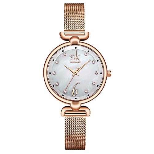 SHENGKE Creative Simplicity Women Watch Mesh Band Elegant Women Watches Ladies Business Wristwatch (K0002-Rosegold-Mesh Band)