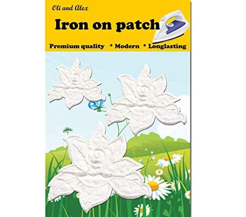Iron On Patches Premium Quality - Rose Patch White Color - Strongest Glue - Iron on Patches for Jeans Jackets T-shirts Backpack - Cute Embroidery - Repair Decorating Kit - Sew on Appliques Embroidered
