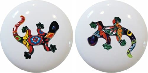 Set of 2 Talavera Lizards Ceramic Cabinet Drawer Pull Knobs