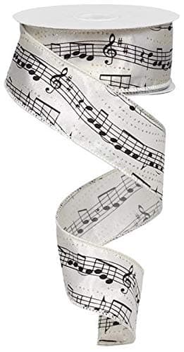 Music Notes Ribbon/Christmas Tree Garland in Classic Black & Ivory with Glitter Accents- 1.5" Wide x 10 Yards