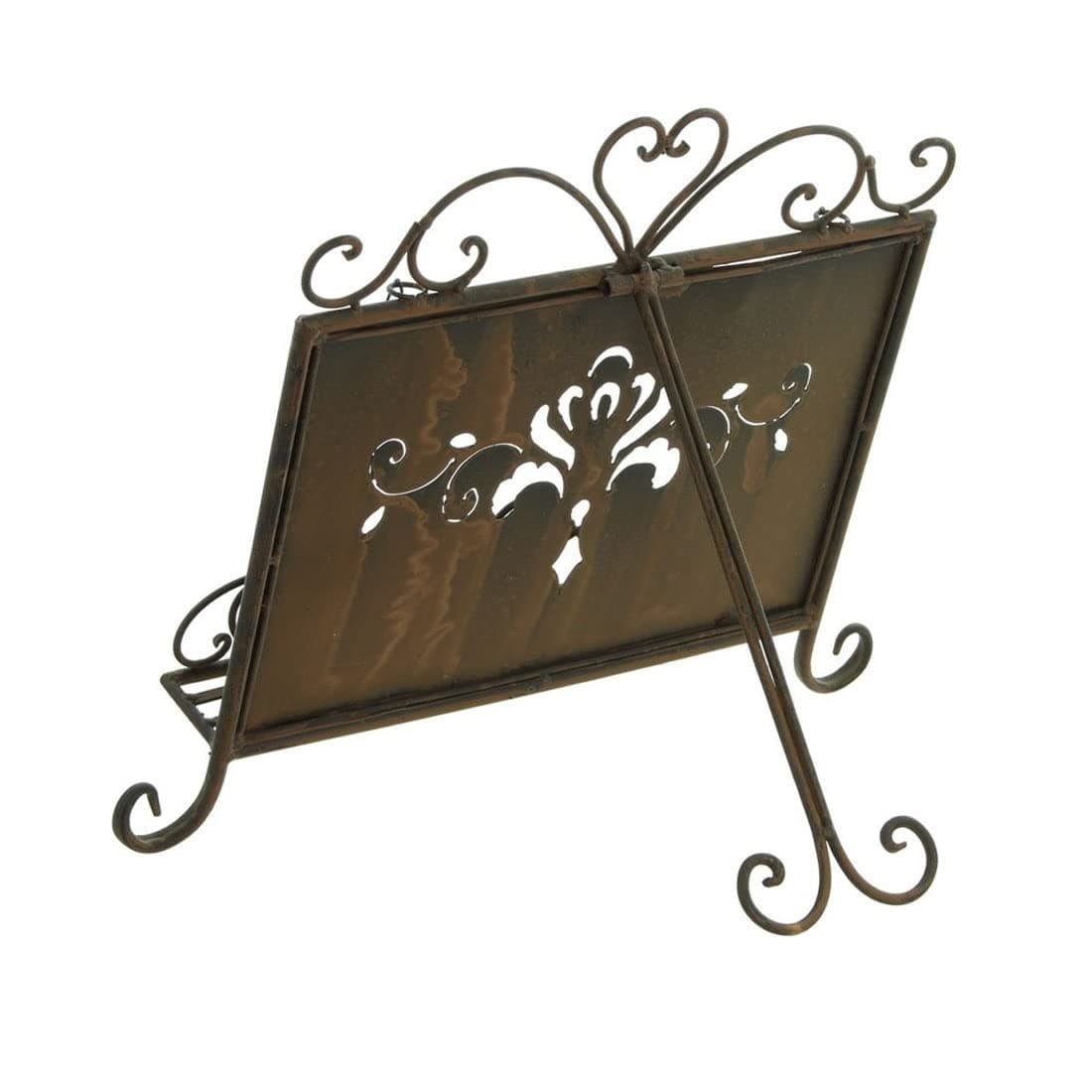 Westcharm Holiday Gift - Antique Metal Kitchen Cookbook Stand, Recipe Book Holder, iPad Holder, Cookery Book Easel with Weighted Chains, Rustic Dark Brown