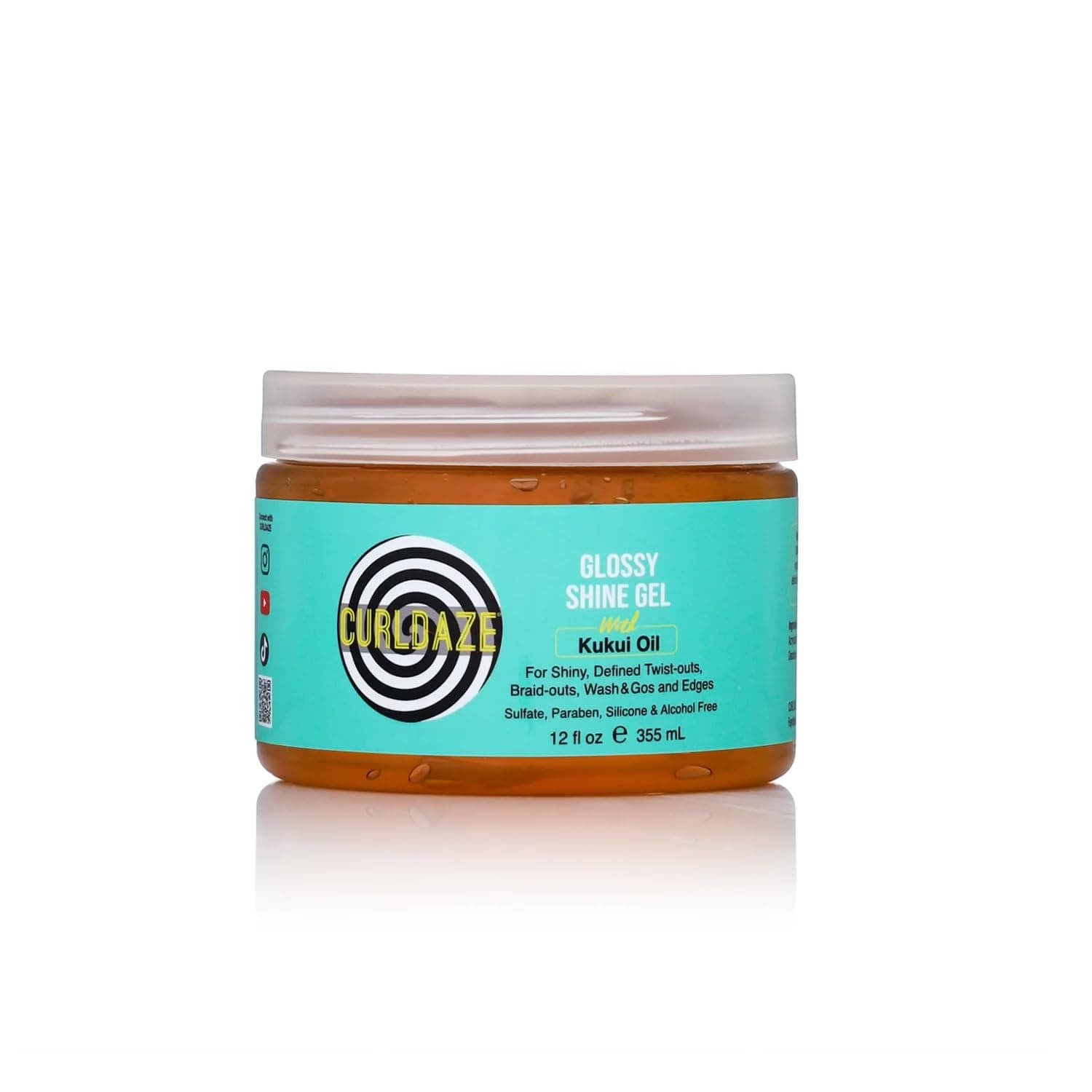 Curldaze Glossy Shine Gel with Kukui Oil, Vitamins A, C, & E, Defines Curls in Twist-Outs, Braid-Outs, Wash & Gos, Controls Frizz & Edges, Shines, Moisturizes, Protects & Renews Dry or Damaged Hair