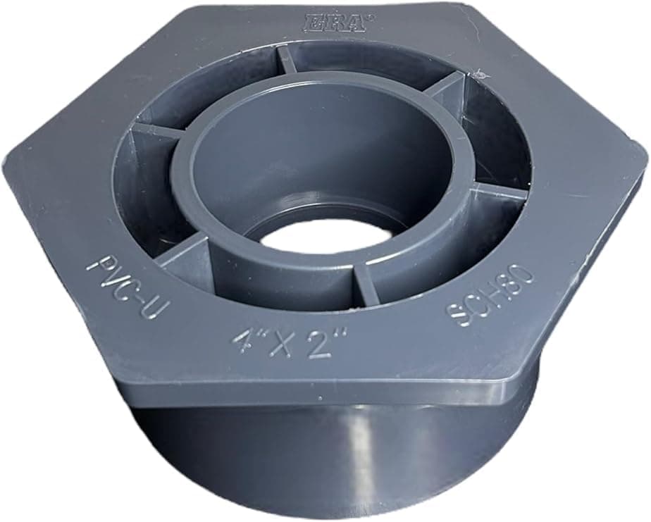 ERA 4" x 2" Schedule 80 PVC Reducer Bushing, Socket x Socket Slip Heavy Duty Pressure Rated Pipe Fitting, Gray