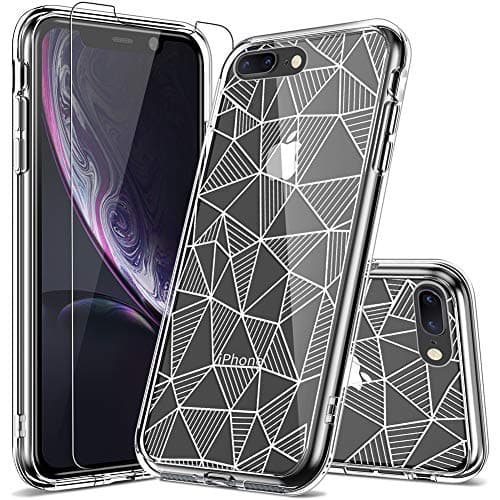 iPhone 8 Plus Case, LUHOURI Clear iPhone 7 Plus Case with Screen Protector, Girls Women Heavy Duty Protective Hard Case with Slim Soft TPU Bumper Silicone Cover Phone Case for iPhone 7 Plus, White