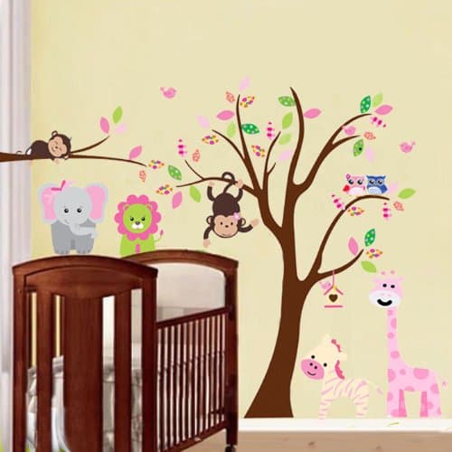 New Wall Fashion Large Monkey Owl Animal Tree Wall Sticker Art PVC Decal Kids Nursery Room Decor