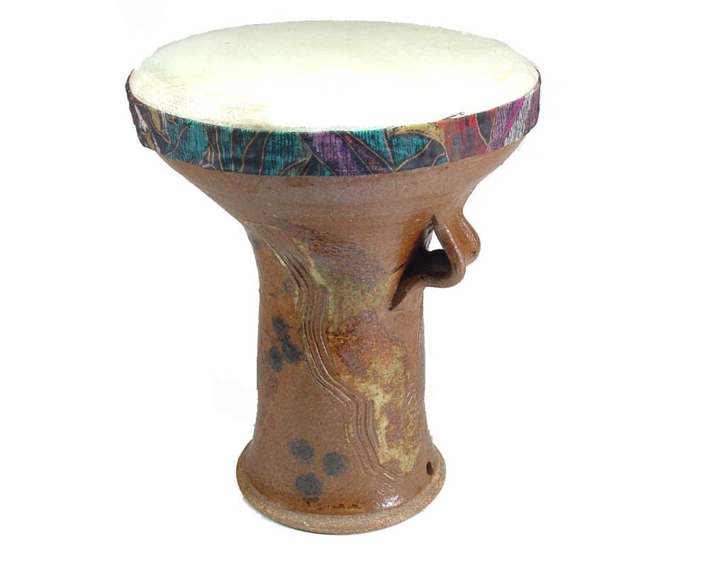 Stoneware Pottery Doumbek Darbuka Hand Drum, Goat Skin Head