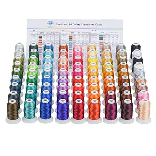 Simthread Polyester Embroidery Thread, 80 Spools Embroidery Machine Threads, 500M (550Y) Each Thread Spool, Colors Compatible with Janome & Robison-Anton Colors - Color Card Contained in Box