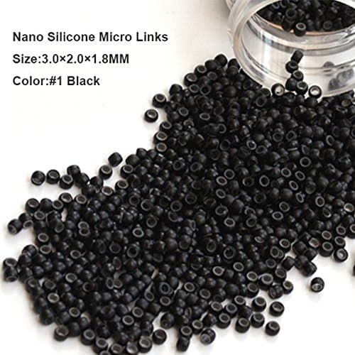 PREOQ 1000 Count Silicone Lined Copper Nano Beads for Nano Tip Hair Extensions (Black, 2.9mm*1.6mm*2.0mm, Pack of 1)