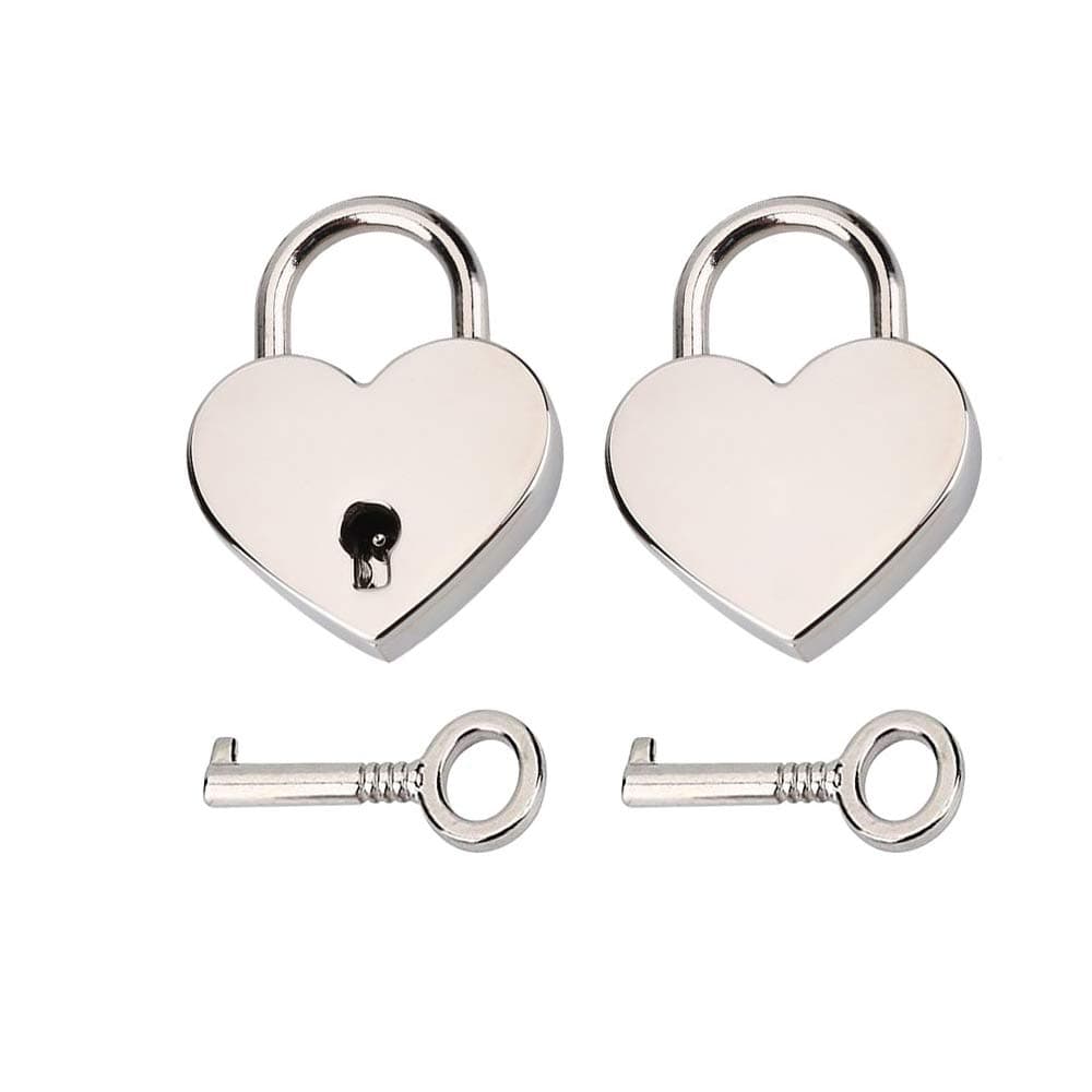 RMENOOR2 Sets Heart Shape Lock With Key - Mini Metal Padlock for Jewelry Box, Storage Box, Diary, Luggage, Handbag - Silver Gift