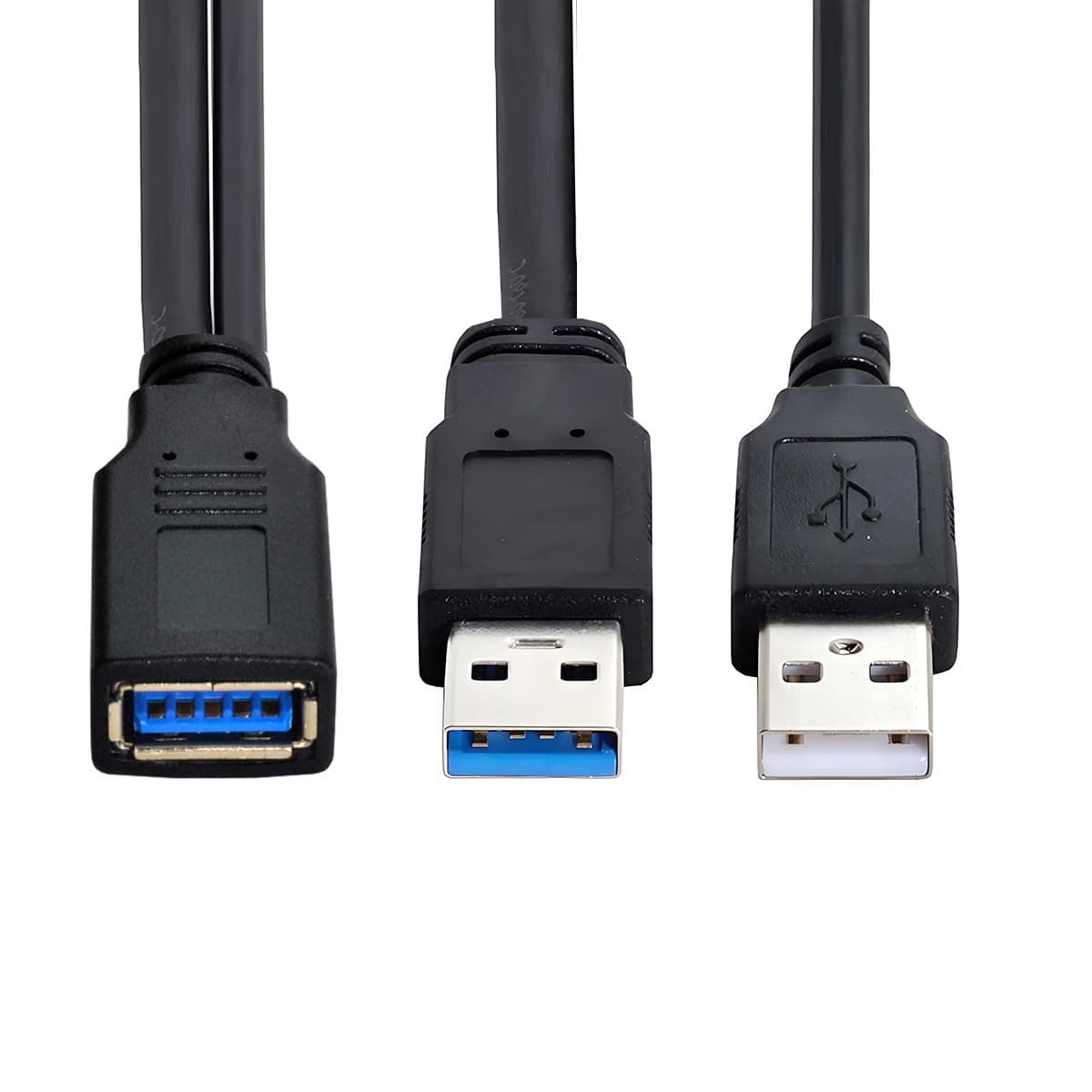 Cablecc Black USB 3.0 Female to Dual USB Male Extra Power Data Y Extension Cable for 2.5" Mobile Hard Disk