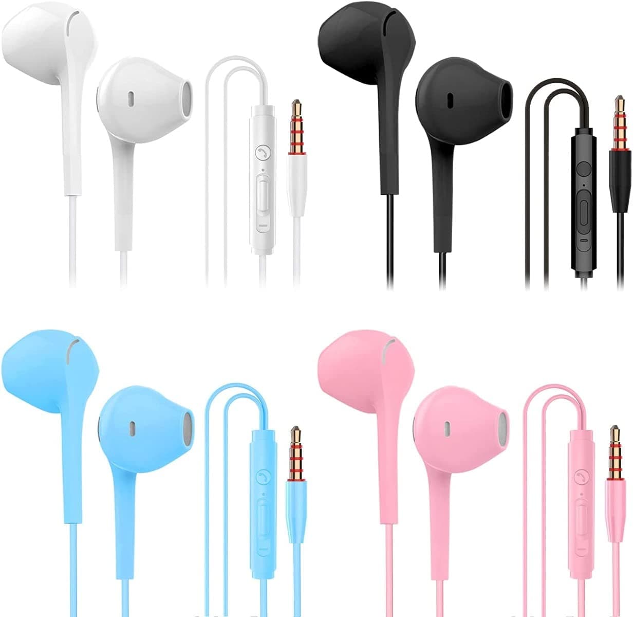 Headphone Heavy Bass Stereo Earphones Earbuds with Remote & Microphon,Laptops,Gaming Noise Isolating Tangle Free Headsets in Ear Headphones 4 Pairs