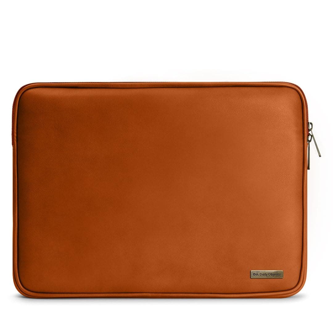 Sponsored Ad - DailyObjects Zippered Sleeve for MacBook & Laptop 14 Inch | Solid Tan PU Leather Sleeves with Inner Lining | Durable Stylish Light Weight Sleek Design with Zip Closure
