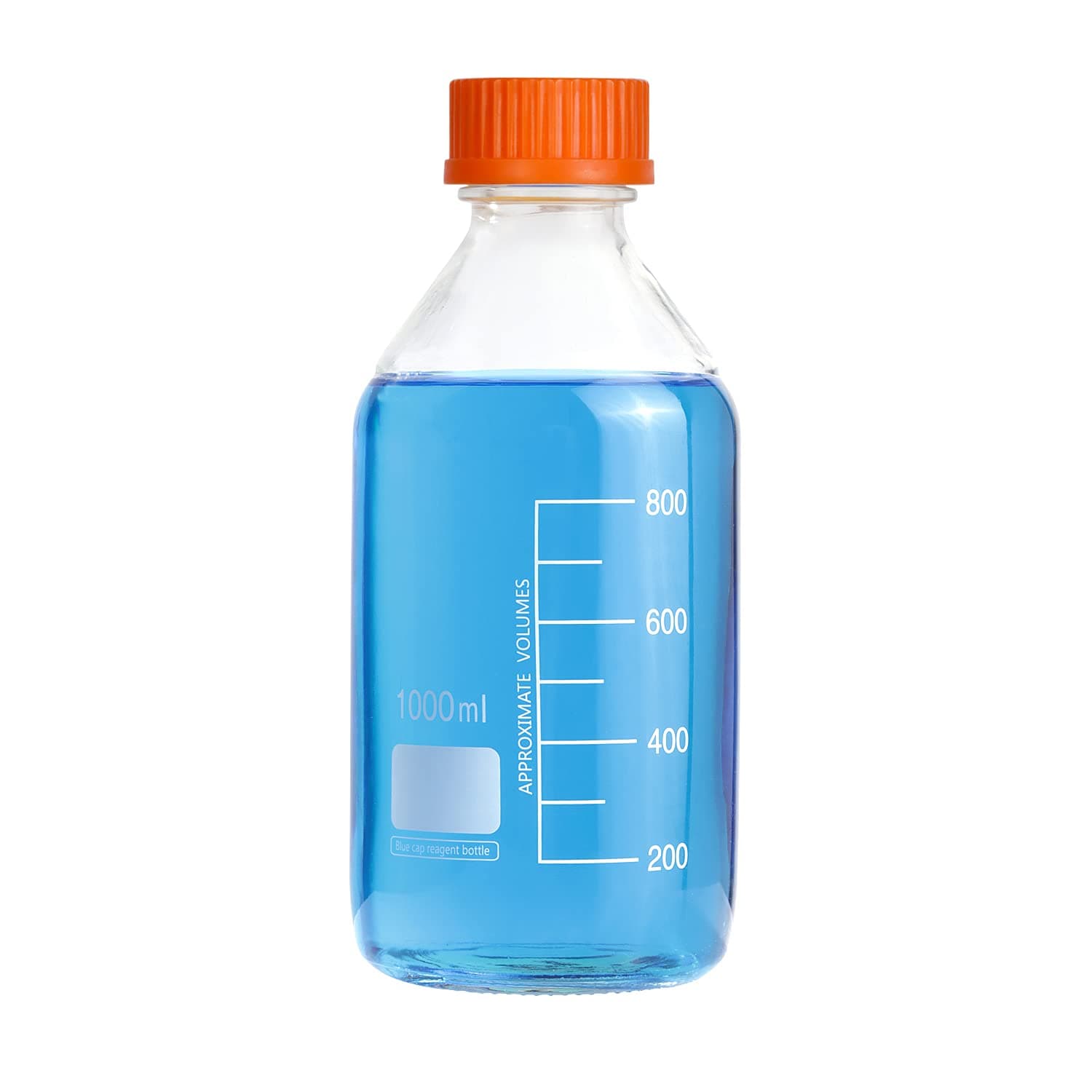 4 Pieces 1000 mL Graduated Round Reagent Media/Storage Glass Bottle With GL45 Orange Polypropylene Screw Cap