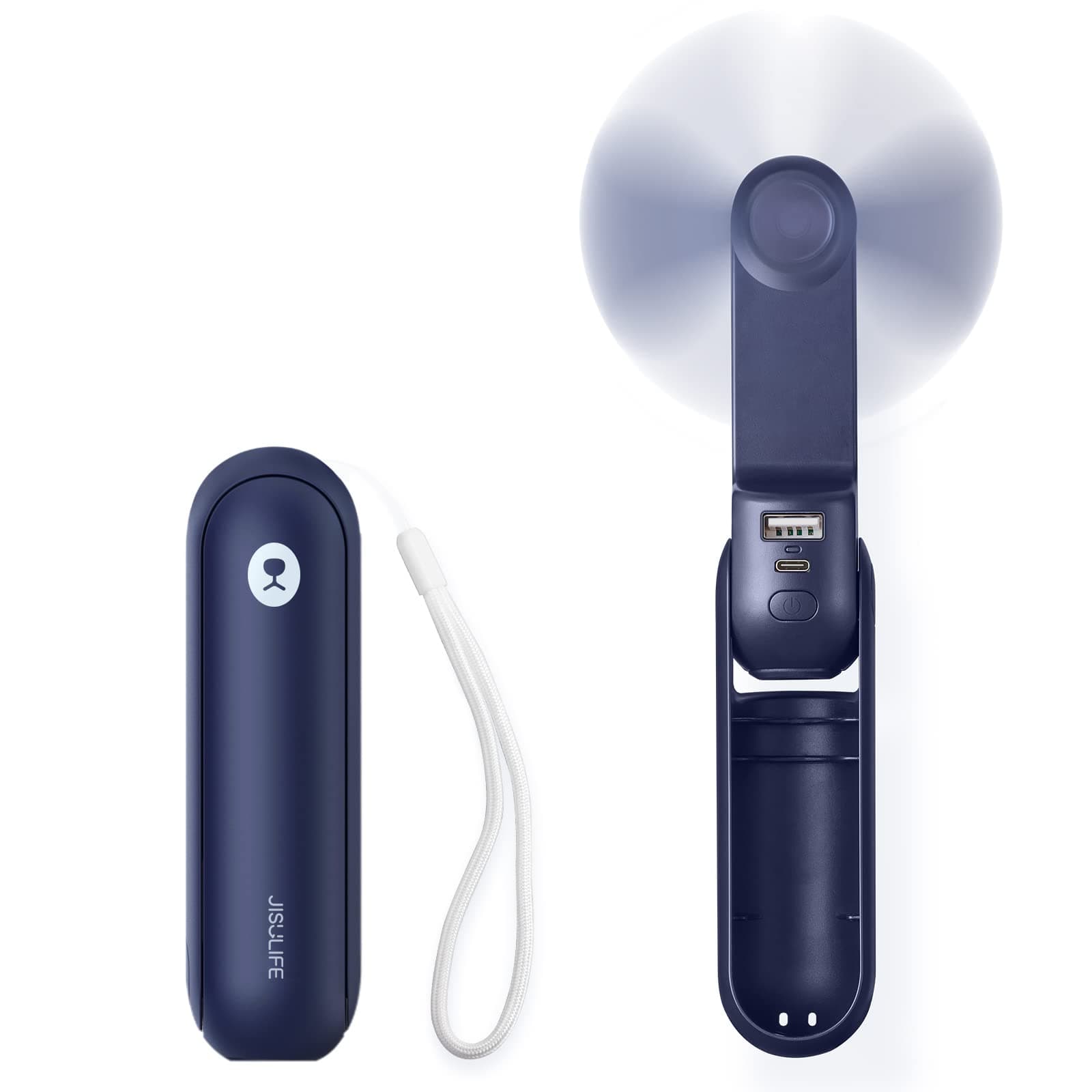 – Portable Handheld Fan, Mini Pocket Hand Fan, Small Battery Operated 14-21 hours, USB Rechargeable Foldable Fan, Quiet Personal Fan with Power Bank, Flashlight for Indoor, Outdoor - Blue