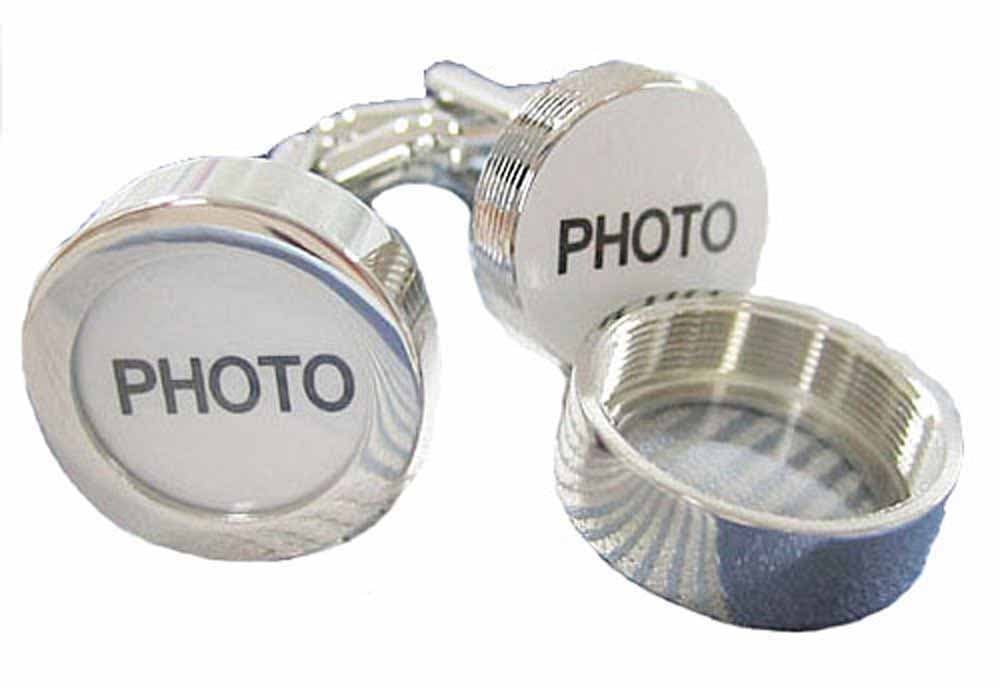 korpikusMen's Novelty Shiny Silver Colour Stainless Steel Photo Cufflinks In Designer Gift Bag