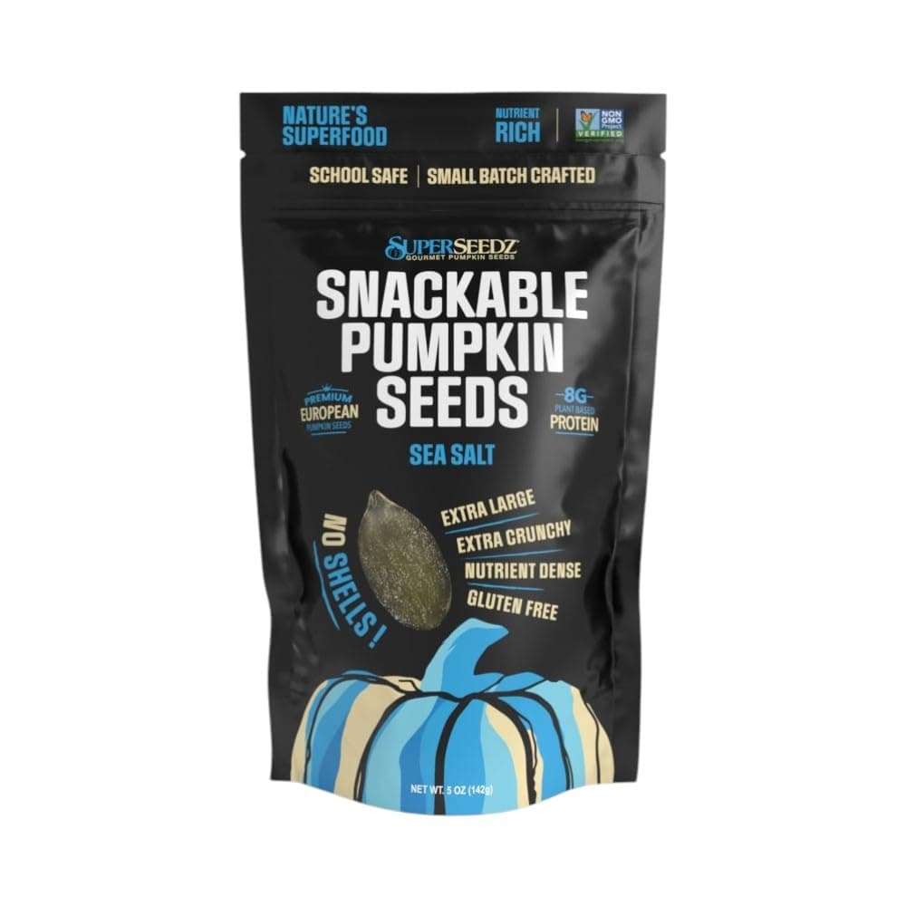 Dry Roasted Pumpkin Seeds with Sea Salt – 8g Protein, Non-GMO Gluten-Free, Keto Snacks – Nut Free & School Friendly Organic Pumpkin Seeds – 5oz Bag Large European No Shell Pepitas