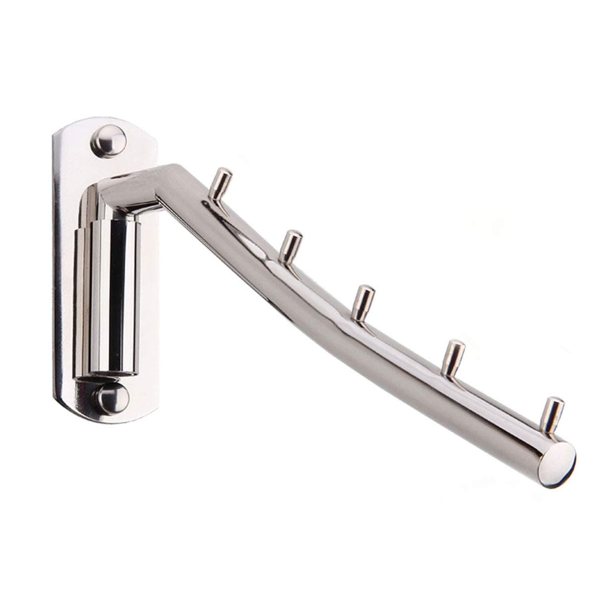 Folding Wall Mounted Clothes Hanger, Stainless Steel Clothes Holder Swing Arm Closet Drying Rack Clothing Hanging System Heavy Duty Closet Storage Organizer - Silver