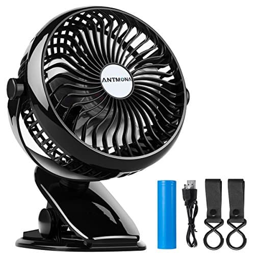 Antmona Battery Operated Fan, Clip on Fan, Portable / Rechargeable / Desk / Stroller Fan with 360 Degree Rotation, 2600mAh Battery for Baby Stroller, Car, Gym, Office, Outdoor, Traveling, Camping