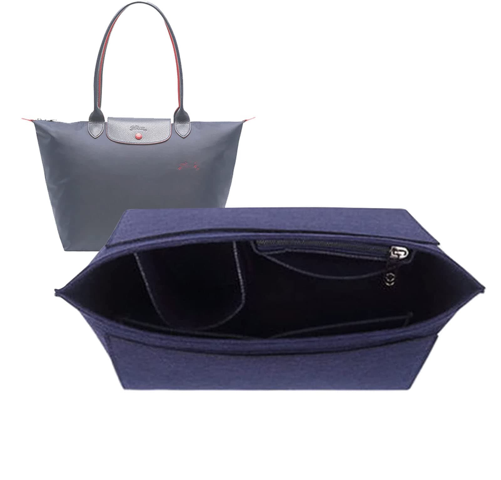 Lckaey Purse Organizer Insert for Longchamp Le Pliage Large Tote - Felt Organizer with 10 Compartments - Navy Blue