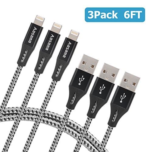 Aasama iPhone Cable, 6 Feet Nylon Braided 8 Pin Lightning to USB Sync and Charging Cord for iPhone, iPad and iPod (with Leather Straps)