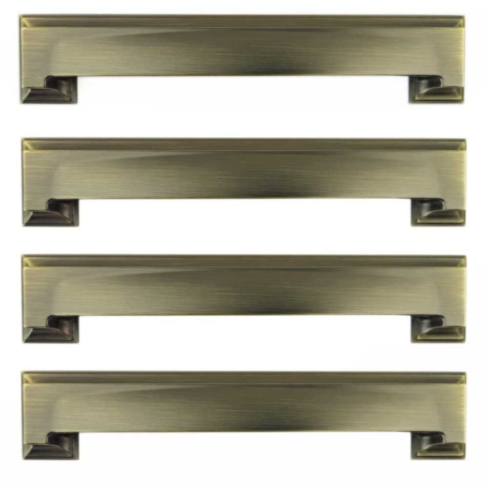 French Furniture FittingsSet of 4 Art Deco Kitchen Cabinet Square Cup Handles 2 Sizes, Cup Handles for Kitchen Cupboard Doors and Drawers Matt Antique Brass (Distance Between fixings 128 or 160mm)
