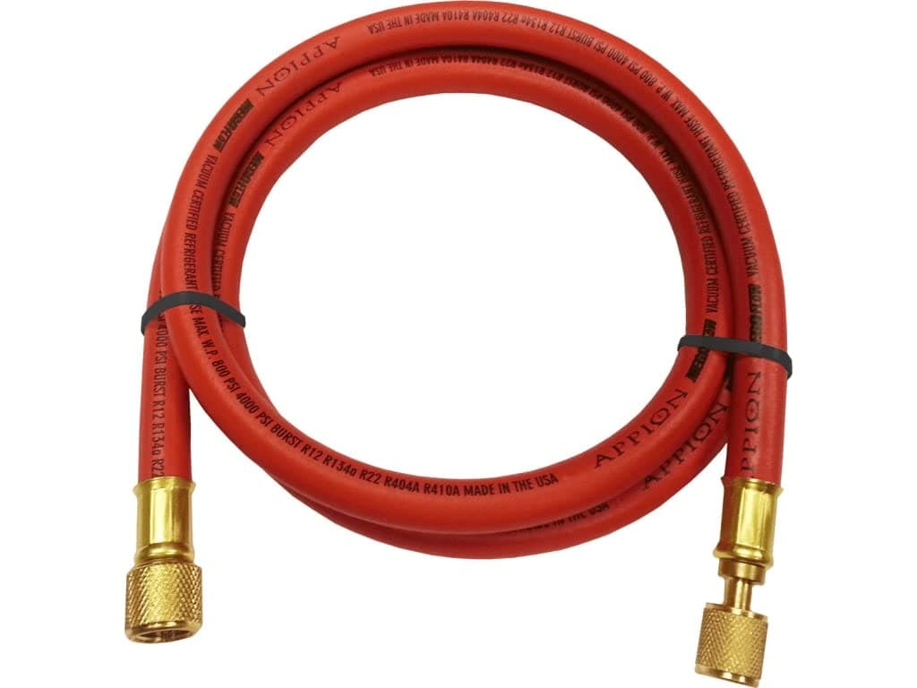 APPIONMH380006EAR 3/8" Diameter Hose, 3/8" FL to 1/4" FL Vacuum Certified Refrigerant Hose, 6', Red