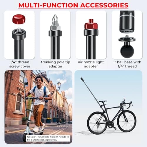 Aluminum Alloy Motorcycle Camera Mount Kit for GoPro Insta360 DJI, 360° Rotating Heavy-Duty Bike Handlebar Anti-Theft Clamp Mount with Extendable Selfie Stick for Motorcycle Bike ATV UTV