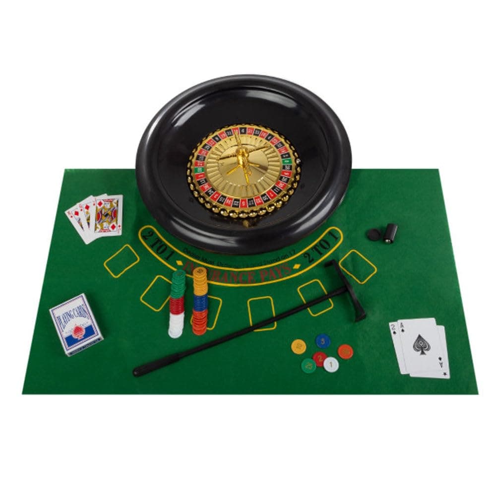 Roulette Wheel Set – 16-Inch Gambling Wheel with Reversible Roulette and Black Jack Table Cotton, Chips, 2 Decks of Cards, and More