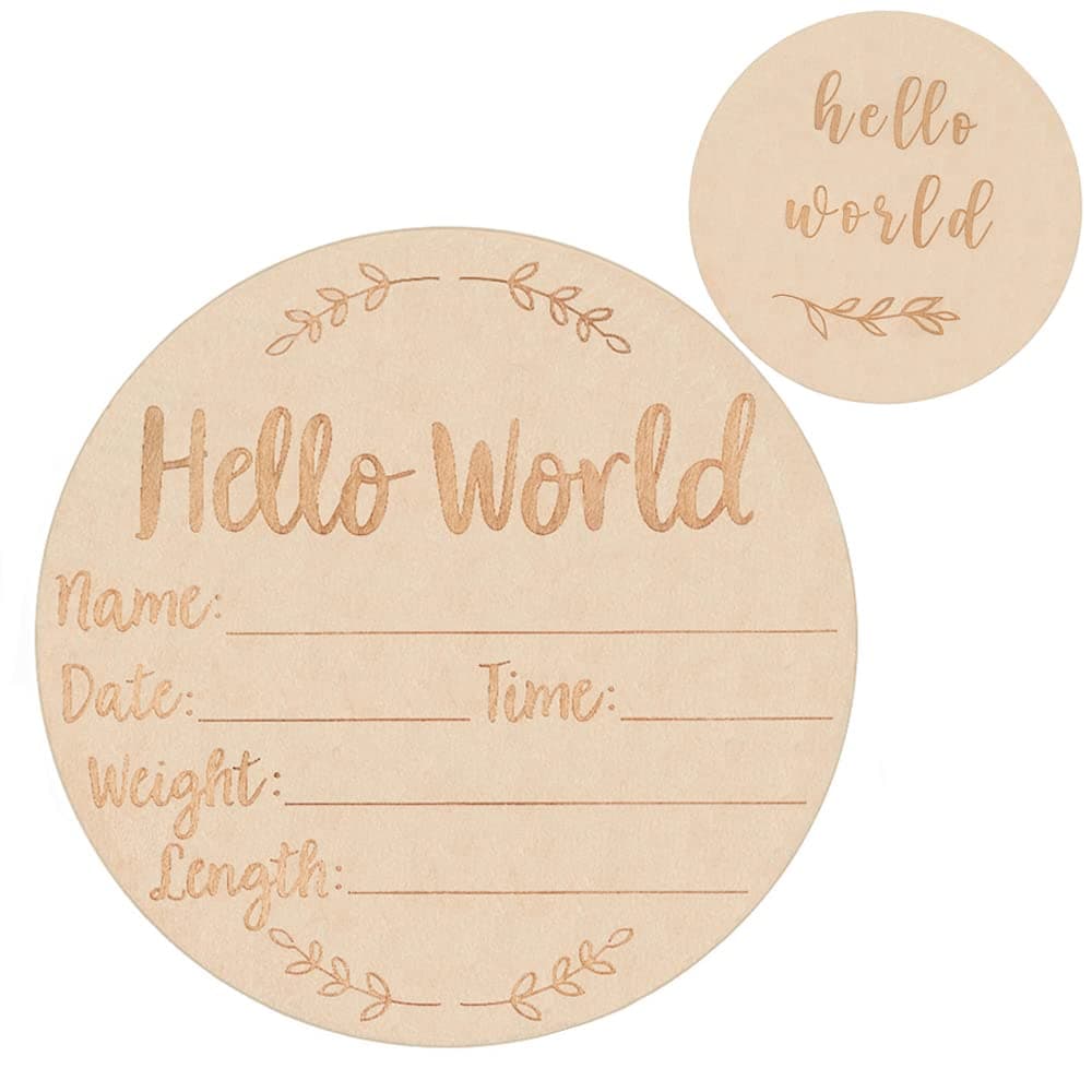 Atopxing Wooden Baby Announcement Sign,5.9 Inch Hello World Newborn Sign,Baby Birth Announcement Sign, Baby Name & Arrival announcements Board for Photo Prop Baby Shower Hospital Nursery Gift.