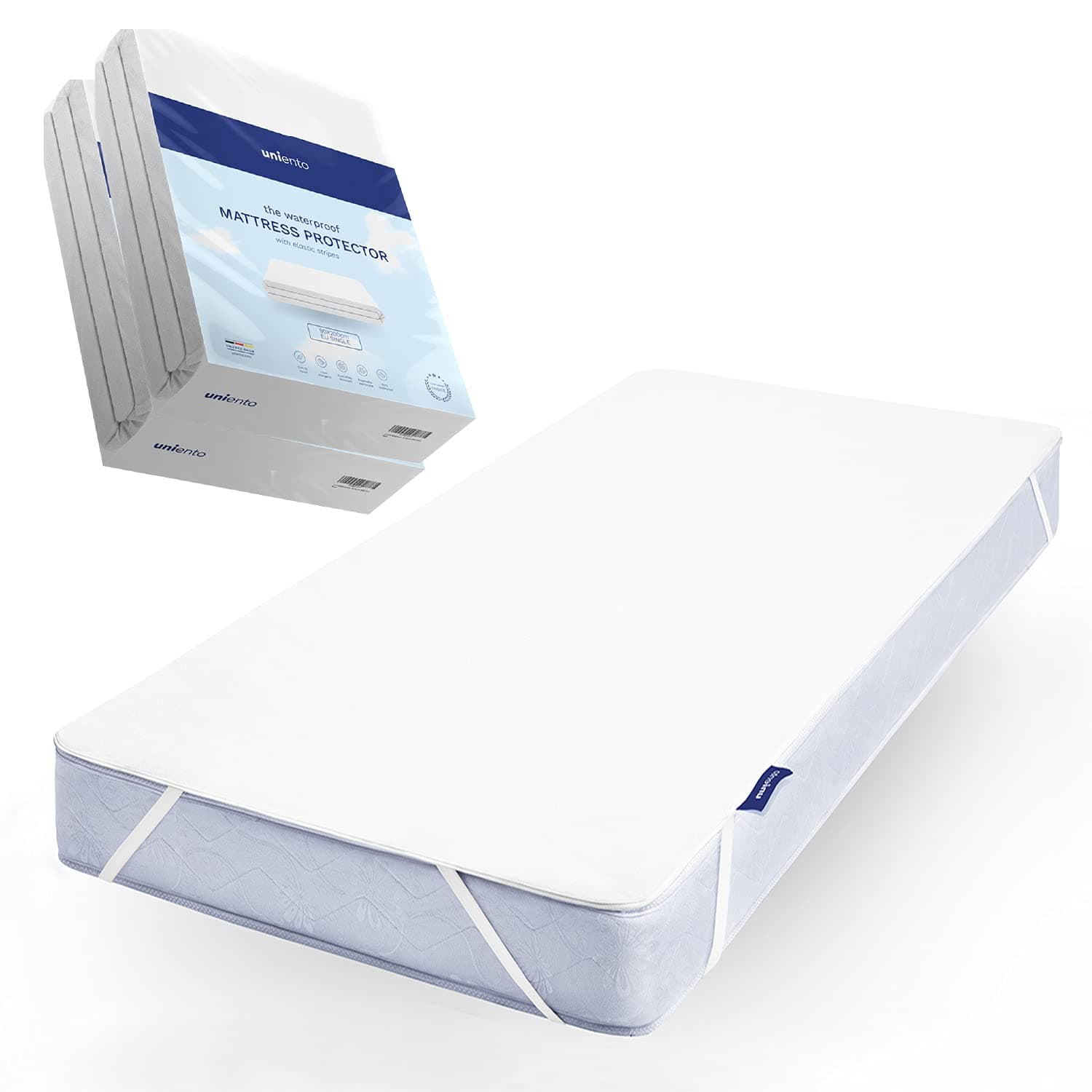 Uniento Mattress Protector 2 Pack 160 x 200 cm Waterproof Breathable Mattress Topper Mattress Protector Without Crinkling Cotton White