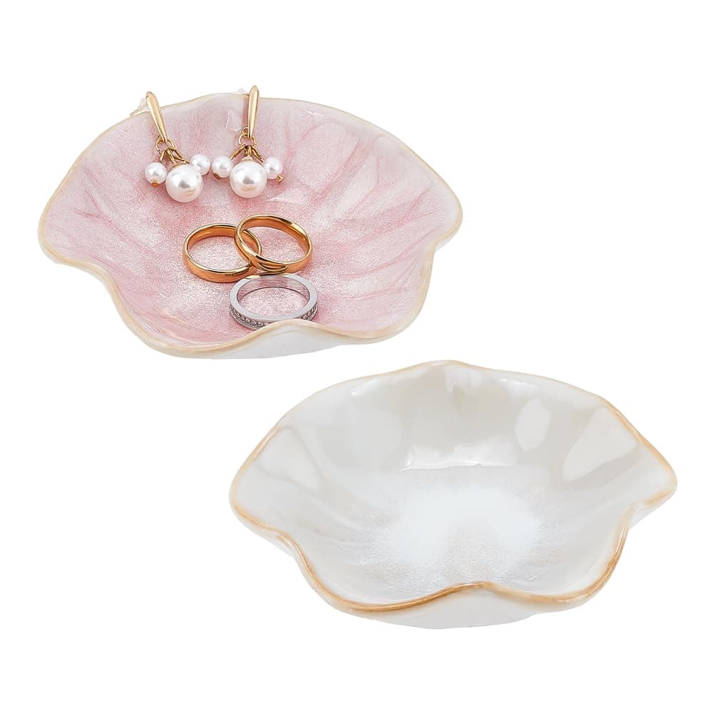 PH PandaHall 2 Styles Flower Jewelry Dish, Ring Holder Key bowl for Hallways Bathroom Trinket Ceramic Tray Derorative Bracelet Organizer for Home Decor Wedding Gift Jewelry Storage, 3.9x3.9 inches