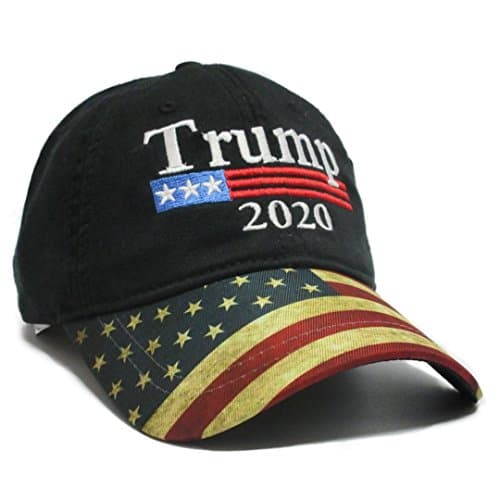 Trump Black Cap US Flag Keep America Great hat President, Black, Size Adjustable